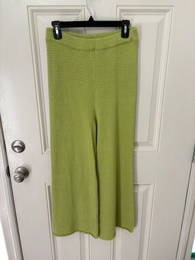 Wide-Leg Knit Pants in Lime Green